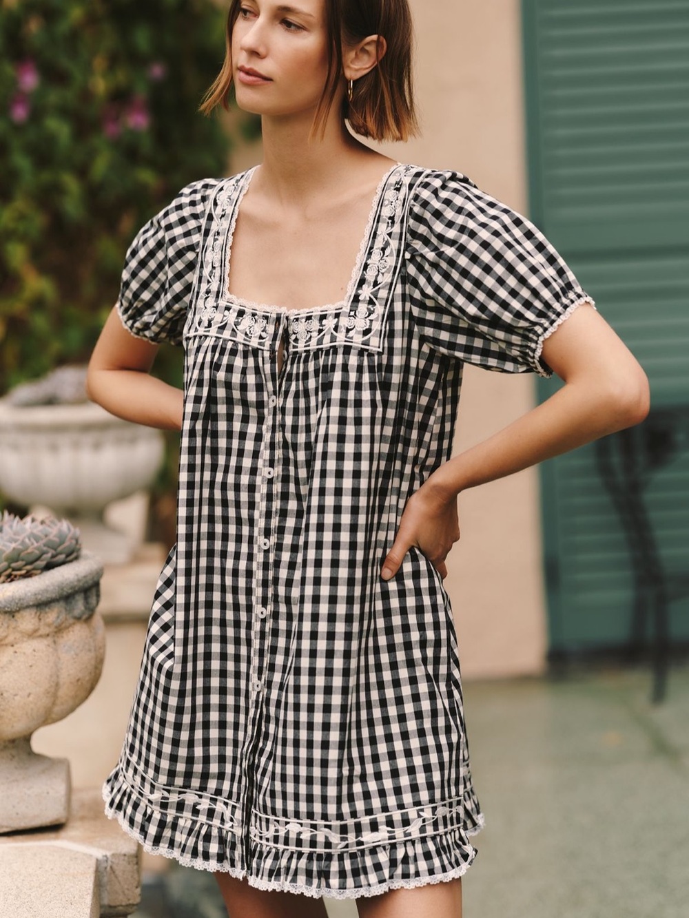 Anthropologie Black and White Gingham Mini Dress